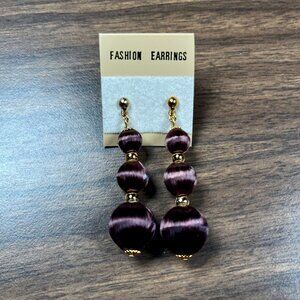 Vintage Retro Earrings - Chocolate brown silky bead dangle stud